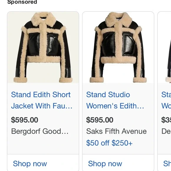 Stand Studio Black Faux Leather Shearling Edith Jacket Cropped 6/42 IT - Picture 5 of 5